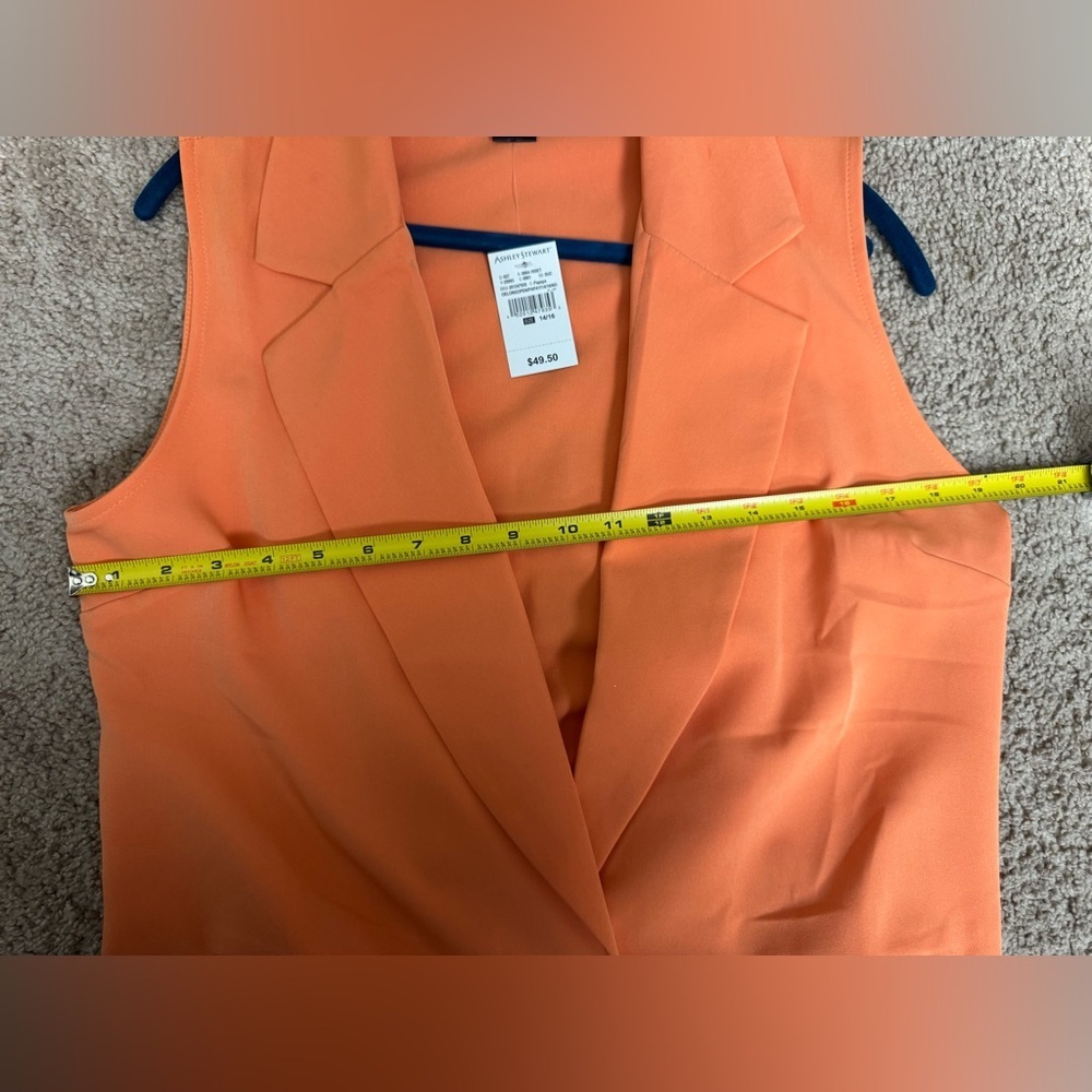 Ashley Stewart Orange Sherbet Sleeveless Tunic Vest 14/16 NWT One Button - Picture 7 of 8